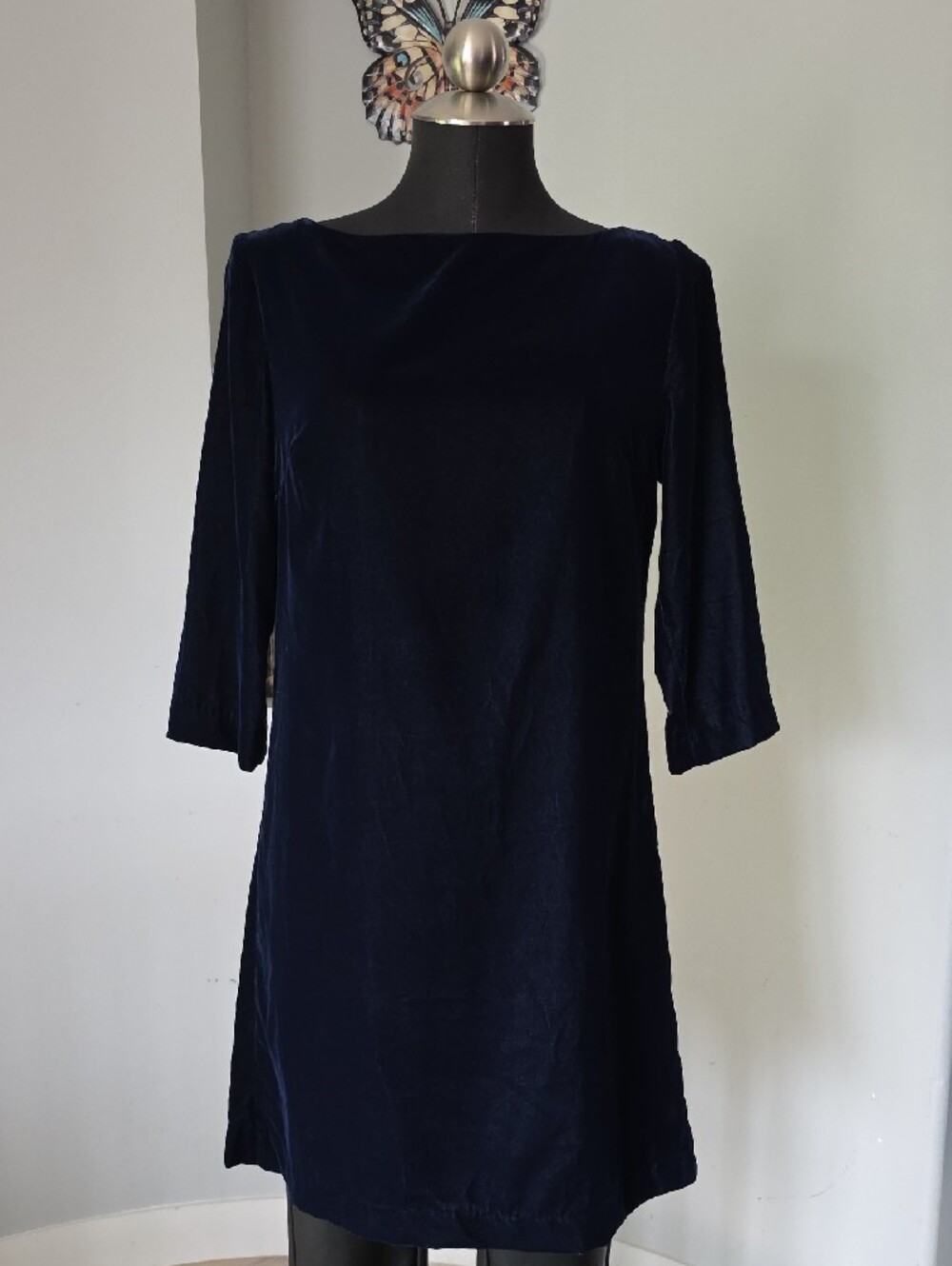 Banana Republic Navy Blue Velvet Shift Dress Boat Neck Women size 4